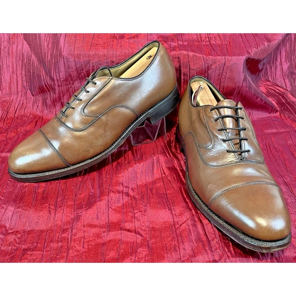 Mens Johnston & Murphy Tan Leather Cap Toe Oxford Dress Shoes sz 8D